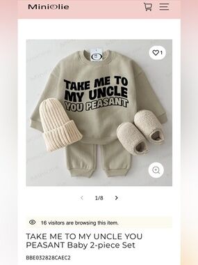 MiniOlie Baby Sweatshirt & Jogger Set - Beige "TAKE ME TO MY UNCLE YOU PEASANT"
